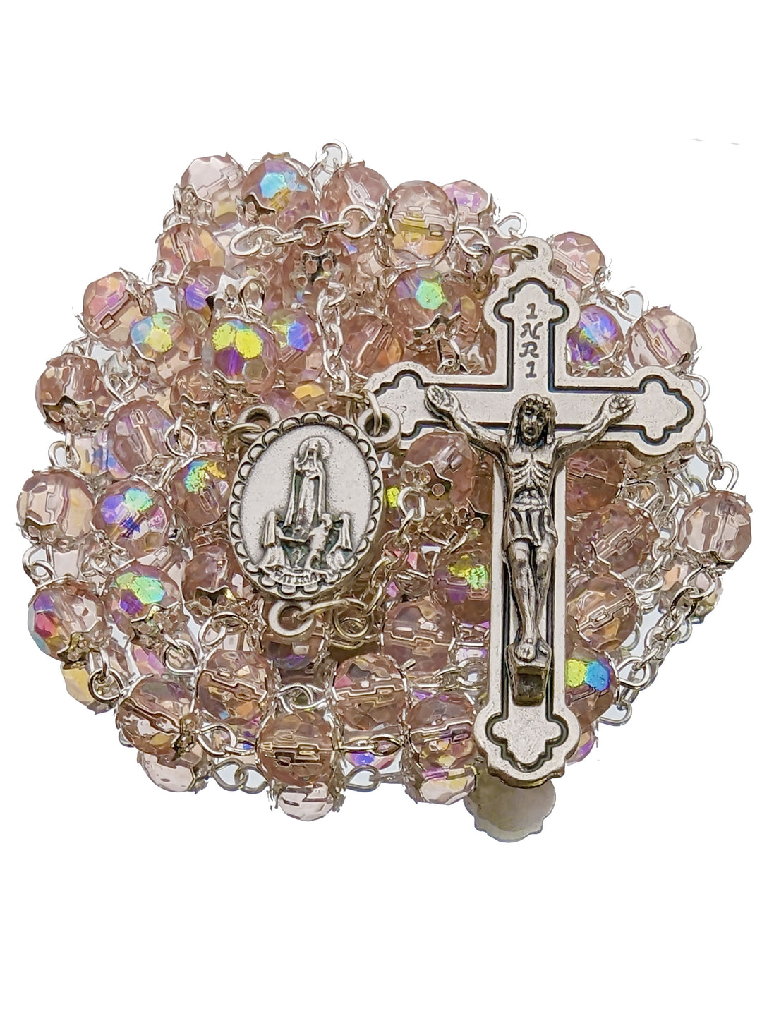 Handmade 6mm Pink Crystal Beads Our Lady of Fatima Rosary