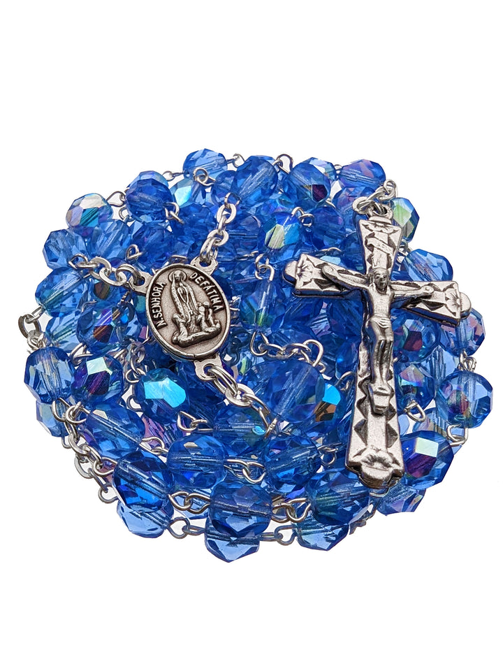 Handmade 7mm Blue Crystal Beads Our Lady of Fatima Rosary