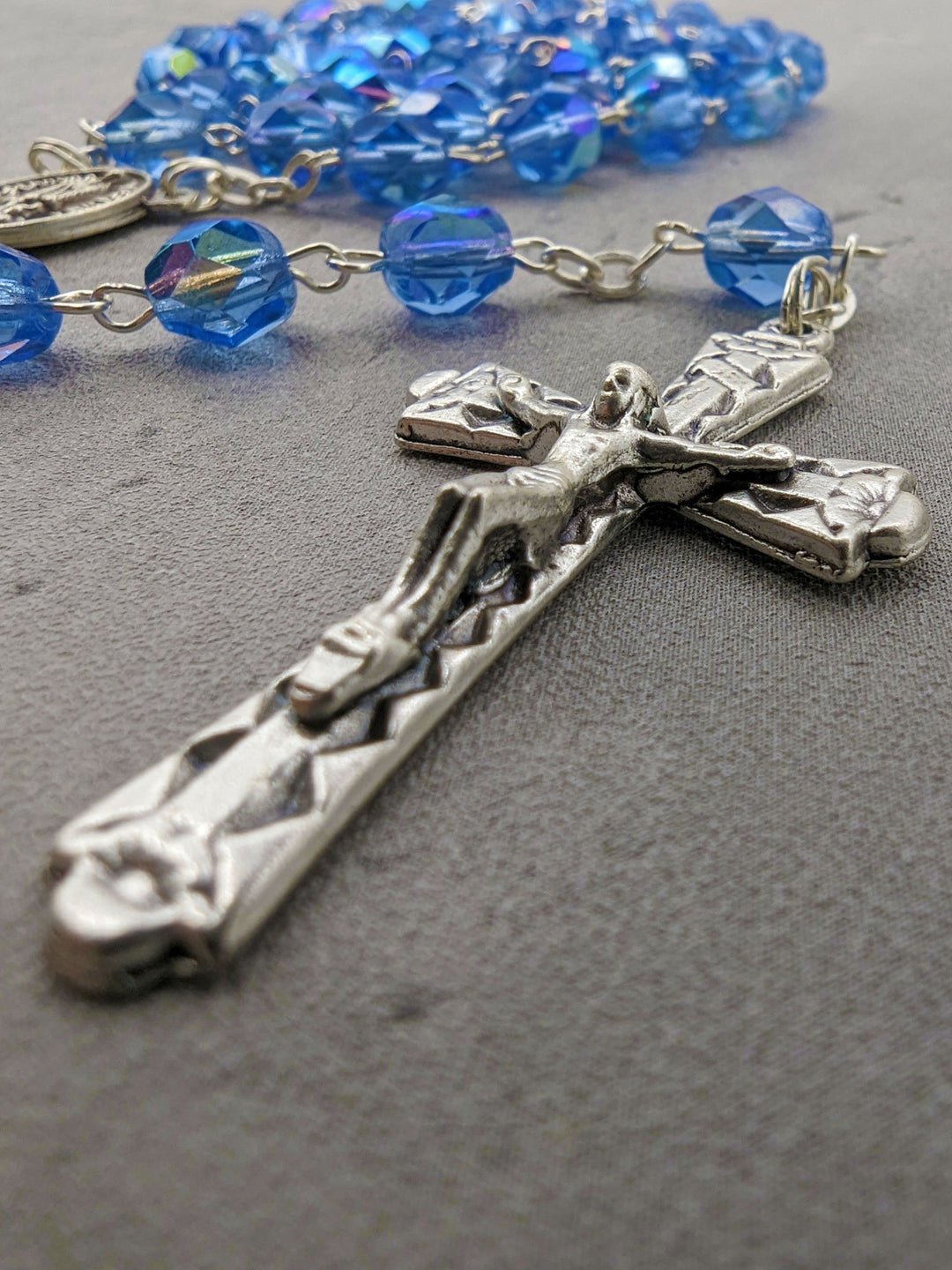 Handmade 7mm Blue Crystal Beads Our Lady of Fatima Rosary