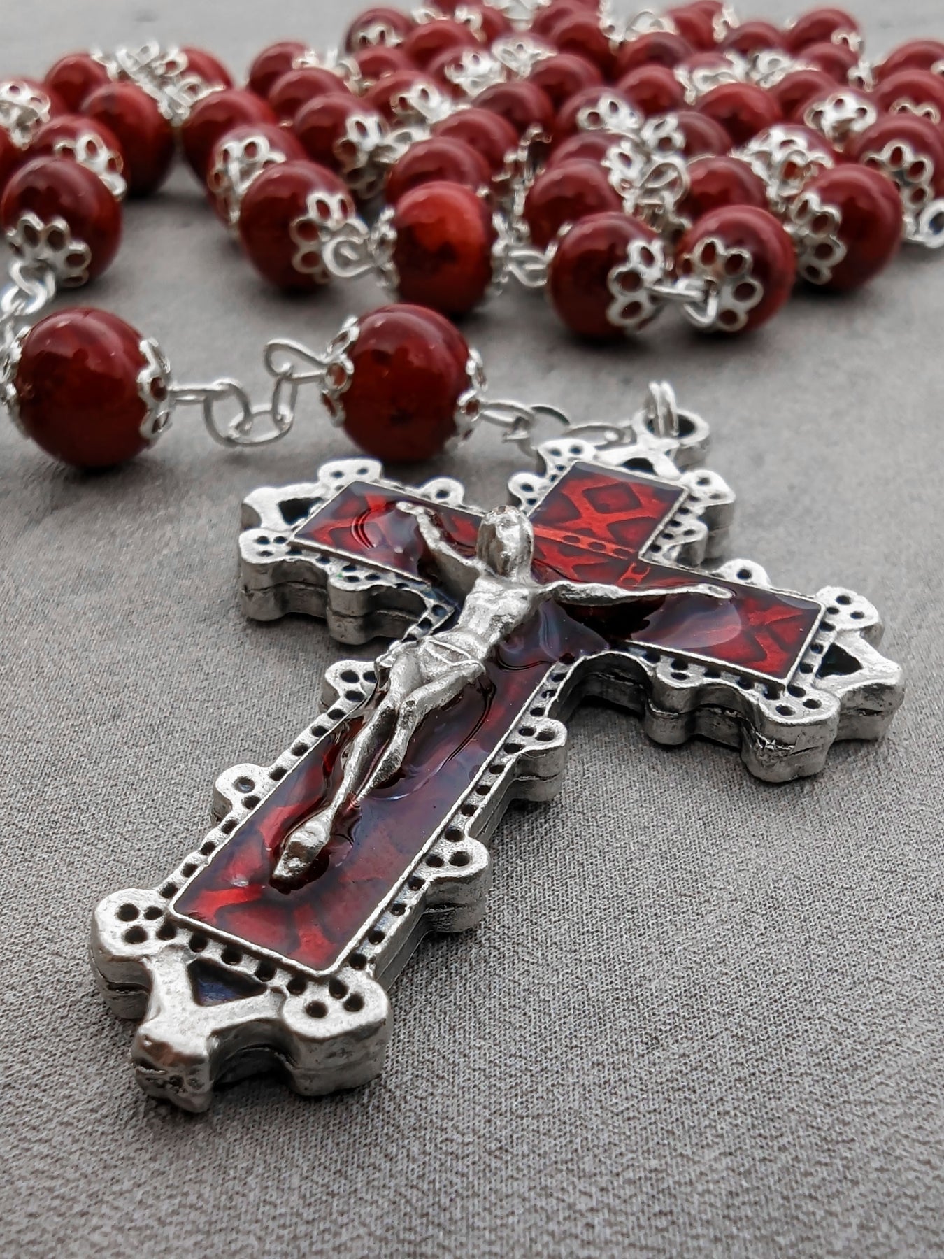 Handmade Sacred Heart Locket Our Lady of Fatima Rosary Glass Beads – We ...