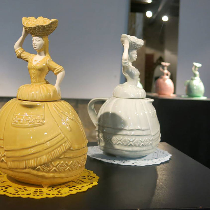 Home Decor Figurine Hand Painted Ceramic Teapot - The Varina's 5 O'clock Tea