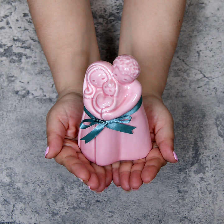 Pink Handmade Portuguese Ceramic New Baby My Family Figurine | Heartfelt Keepsake