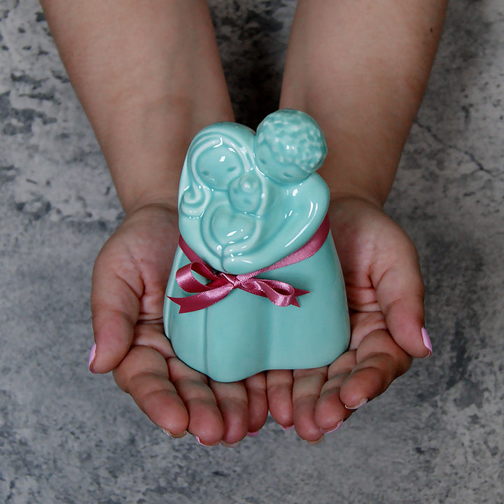 Teal Handmade Portuguese Ceramic New Baby My Family Figurine | Heartfelt Keepsake