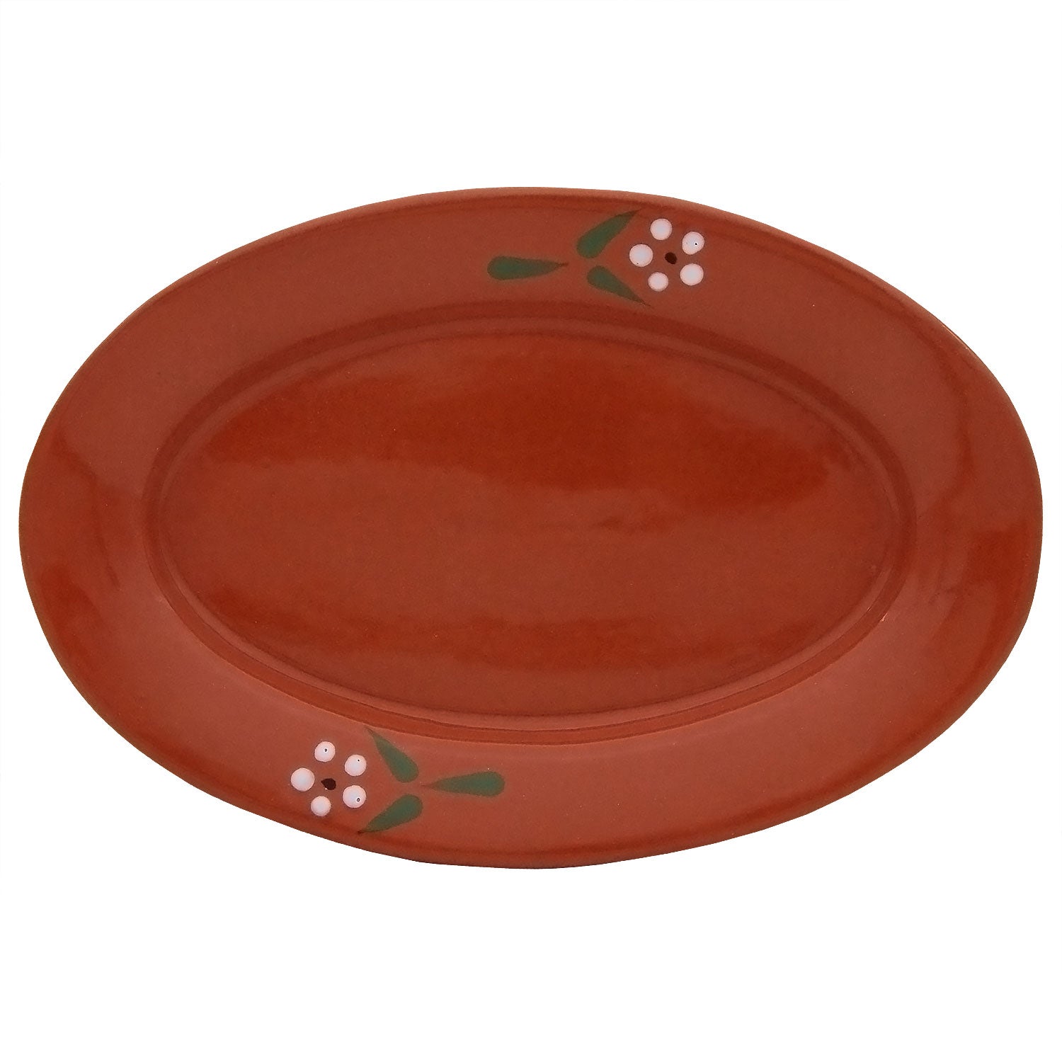 Portuguese Pottery Terracotta Glazed Clay Oval Serving Platter