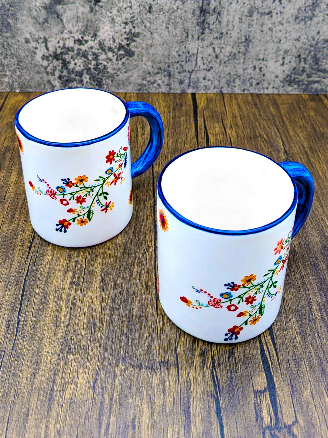 Portuguese Pottery Alcobaça Ceramic Coffee Mug Floral - Set of 2