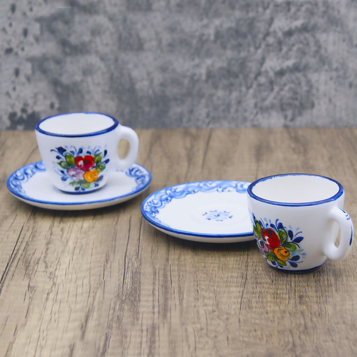 Portuguese Pottery Alcobaça Ceramic Hand Painted Coffee Espresso Cup – Set of 2