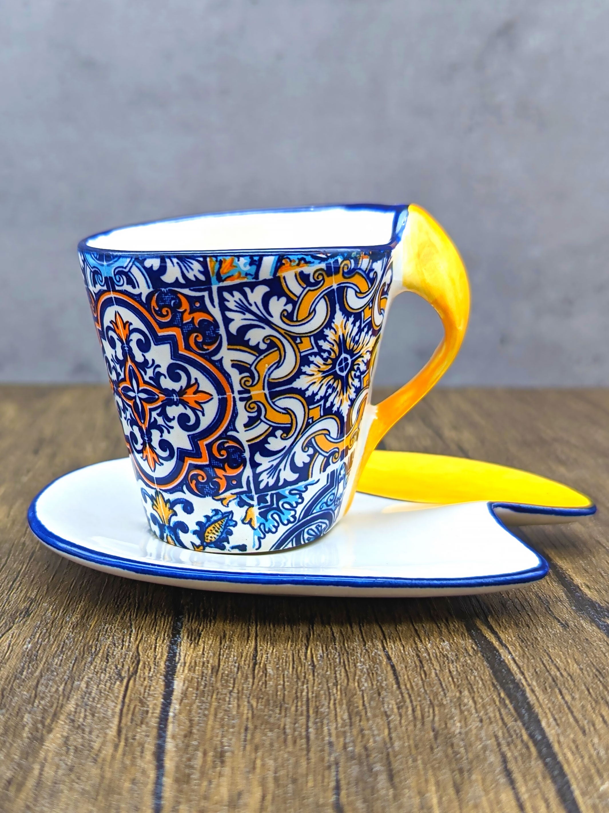 Portuguese Pottery Alcobaça Ceramic Hand Painted Coffee Espresso Cups – Set of 4