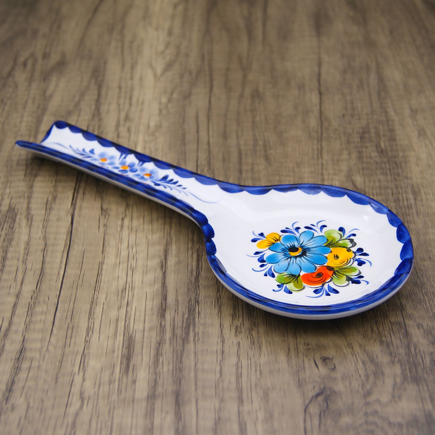 Portuguese Pottery Alcobaça Ceramic Hand Painted Kitchen Spoon Rest for Stove Top Made in Portugal