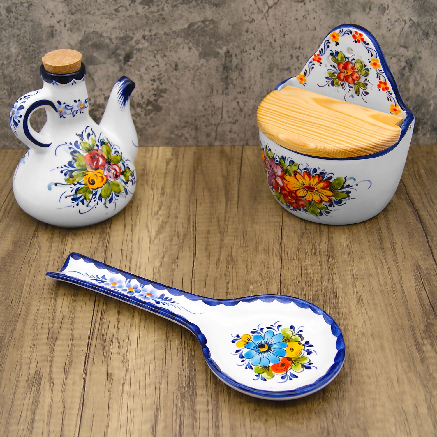 Portuguese Pottery Alcobaça Ceramic Handpainted Olive Oil Cruet