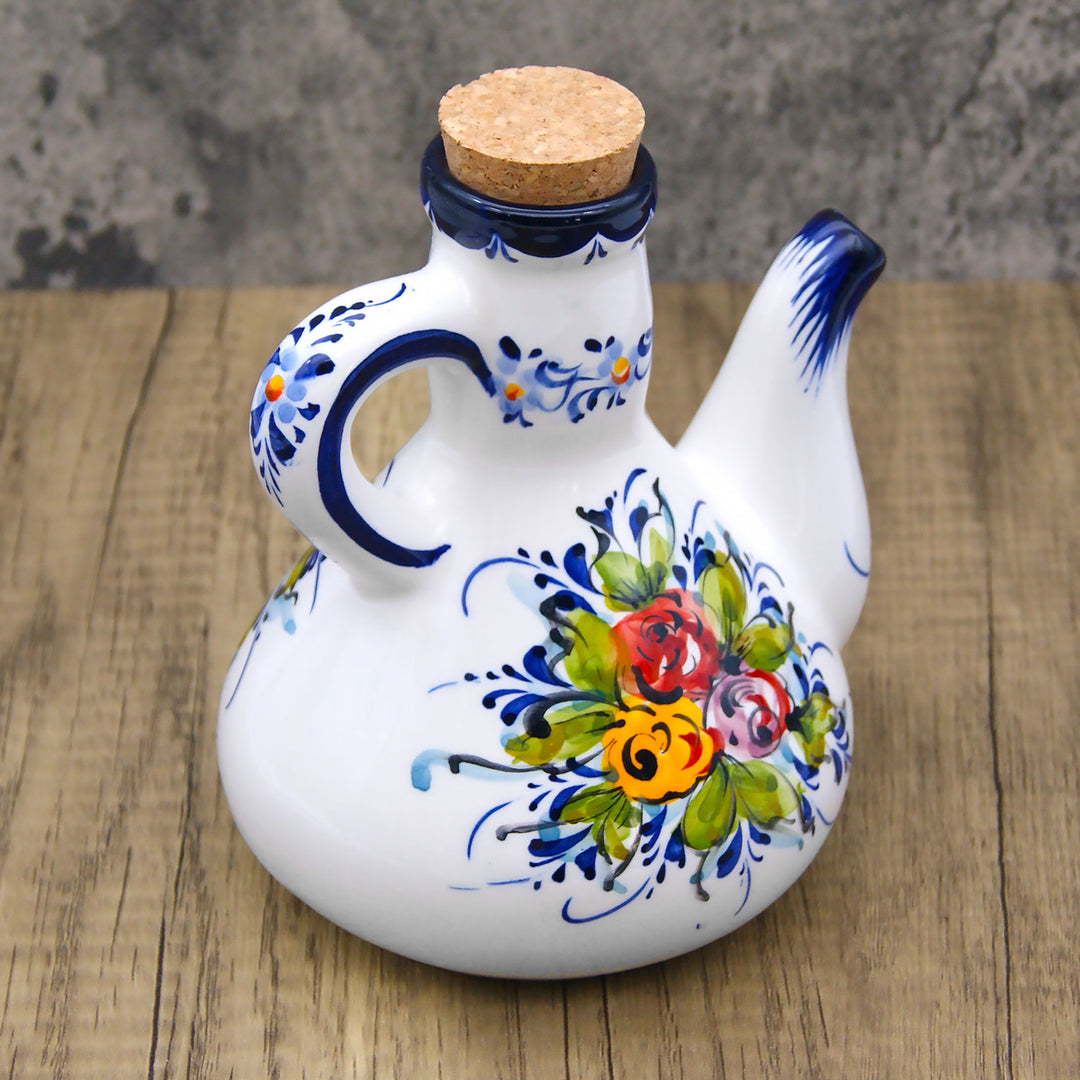 Portuguese Pottery Alcobaça Ceramic Hand Painted Olive Oil Cruet Bottle Dispenser