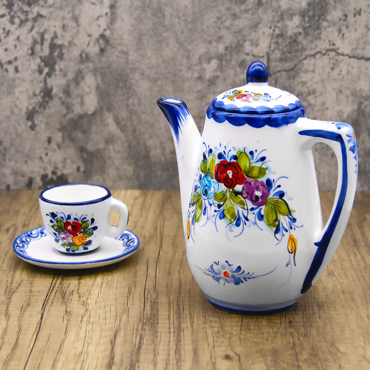 Portuguese Pottery Alcobaça Ceramic Hand Painted Serving Coffee Pot