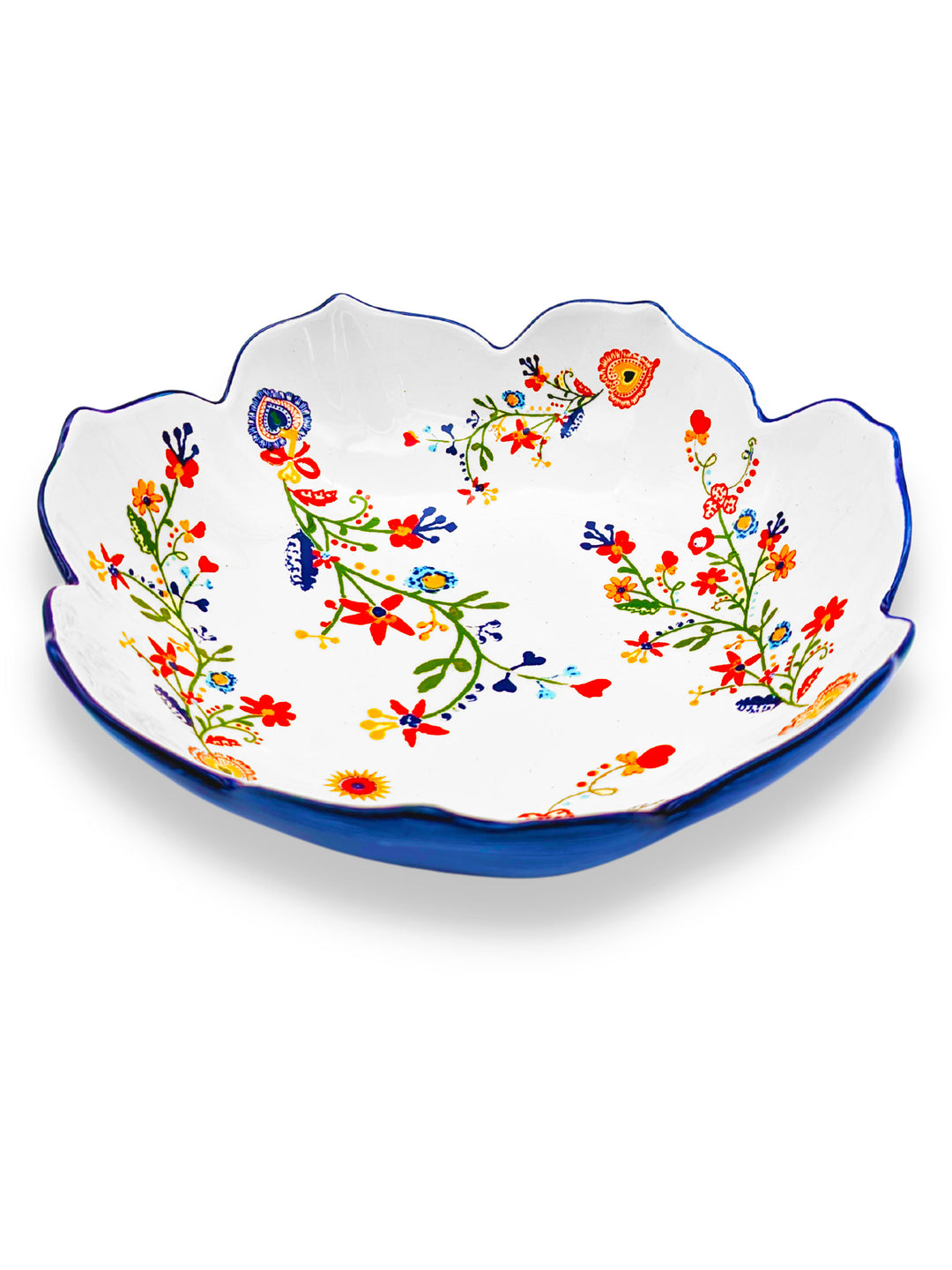 Portuguese Pottery Alcobaça Ceramic Salad Serving Bowl Floral