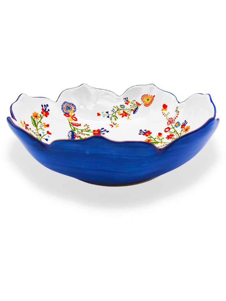 Portuguese Pottery Alcobaça Ceramic Salad Serving Bowl Floral