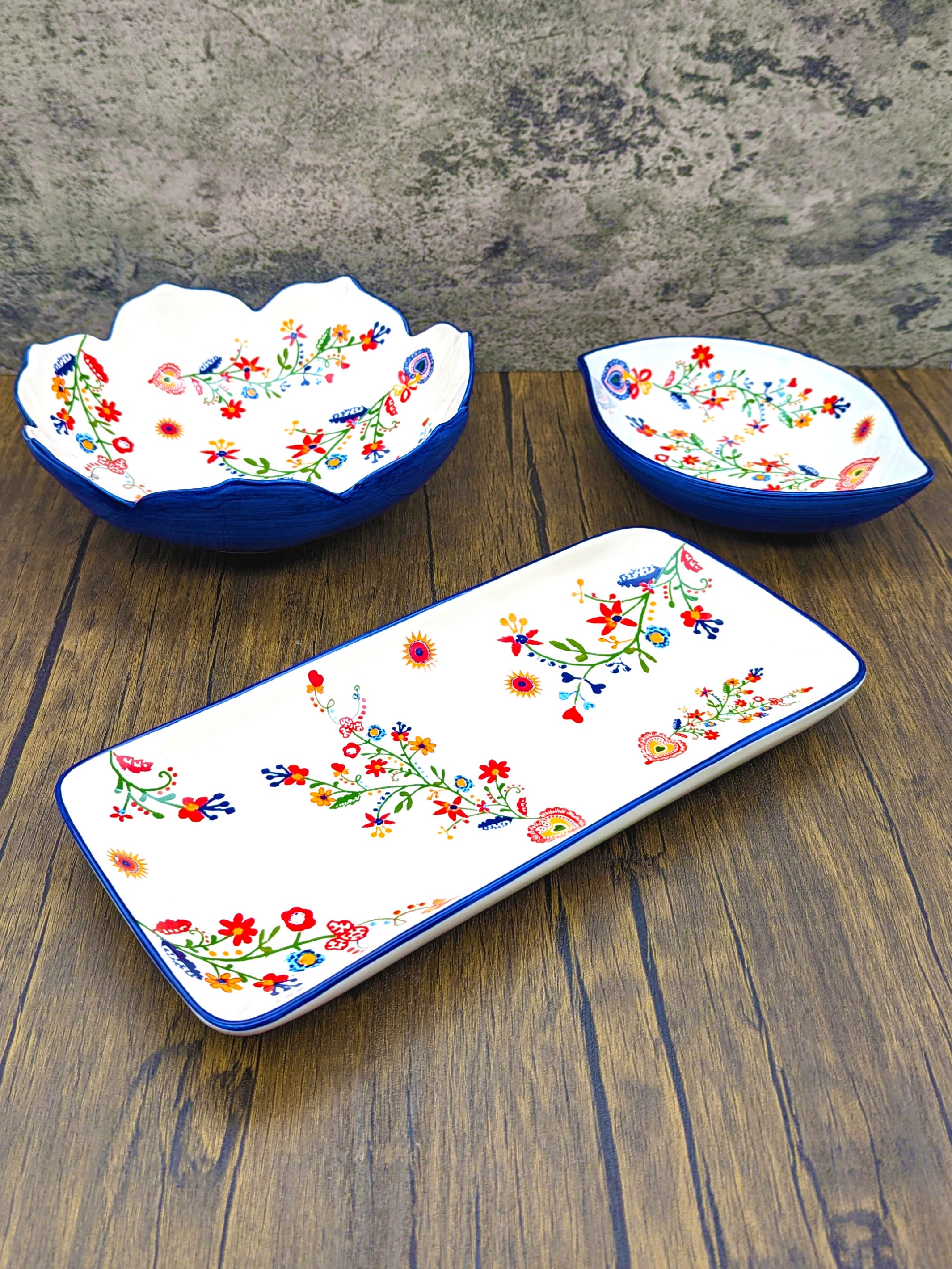 Portuguese Pottery Alcobaça Ceramic Serving Rectangular Platter Floral