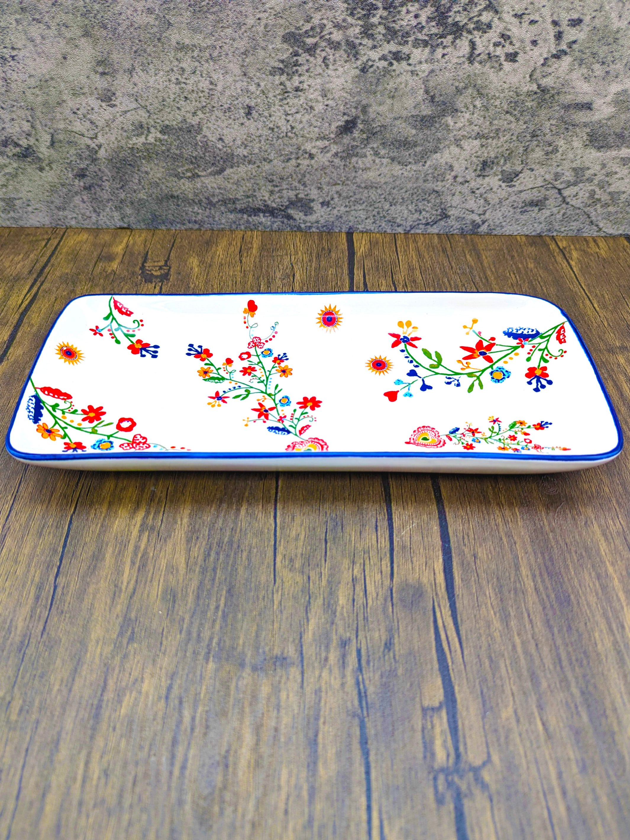 Portuguese Pottery Alcobaça Ceramic Serving Rectangular Platter Floral