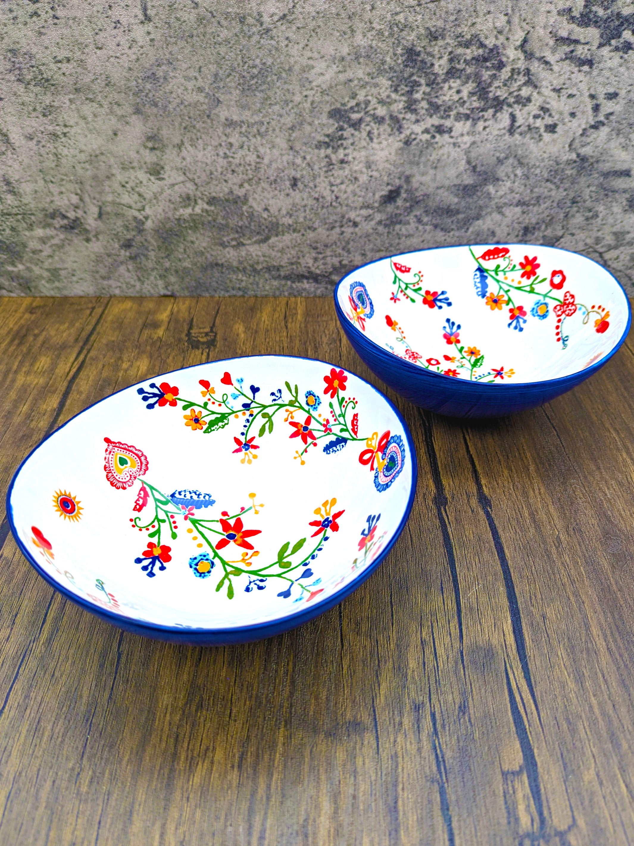 Portuguese Pottery Alcobaça Ceramic Side Dish Serving Bowl Floral - Set of 2