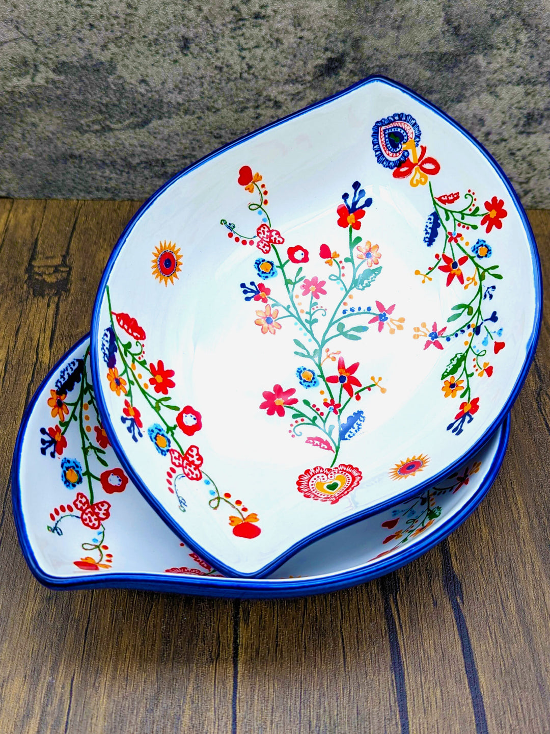 Portuguese Pottery Alcobaça Ceramic Side Dish Serving Bowl Floral - Set of 2