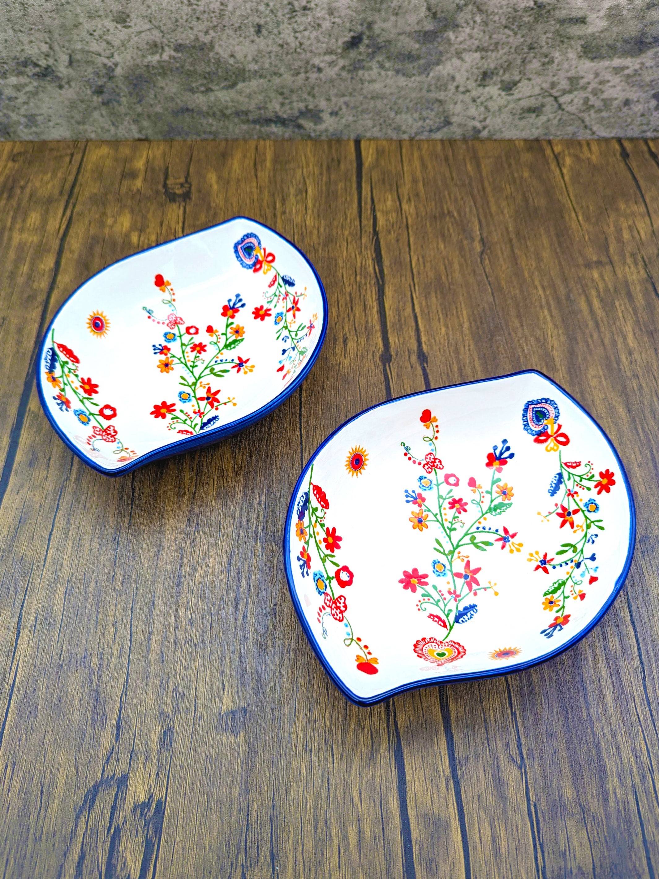 Portuguese Pottery Alcobaça Ceramic Side Dish Serving Bowl Floral - Set of 2