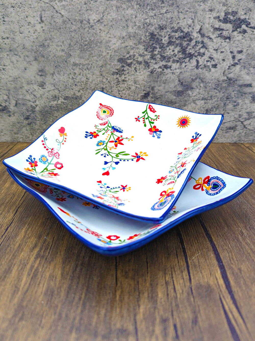 Portuguese Pottery Alcobaça Ceramic Small Serving Dish Floral - Set of 2