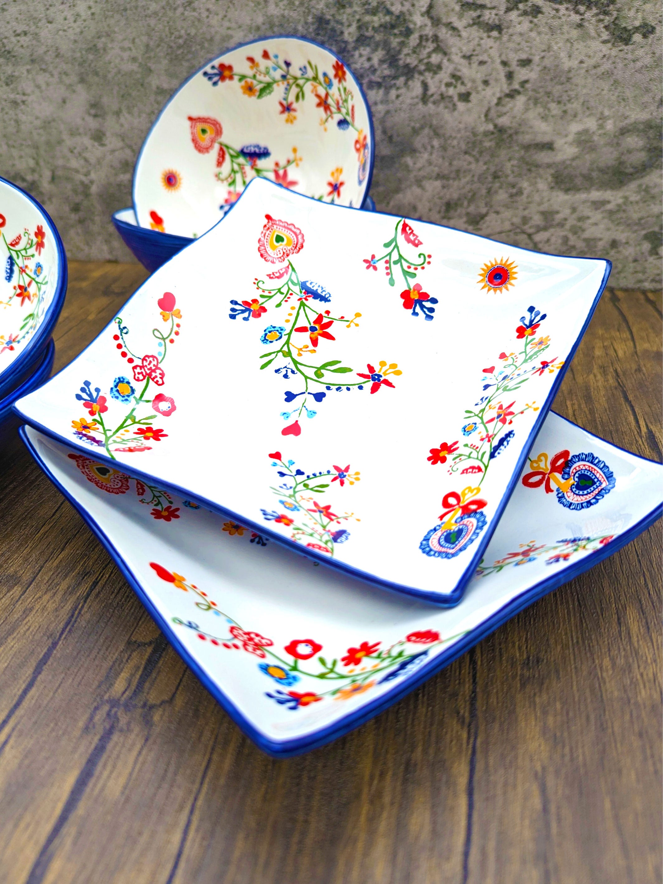 Portuguese Pottery Alcobaça Ceramic Small Serving Dish Floral - Set of 2