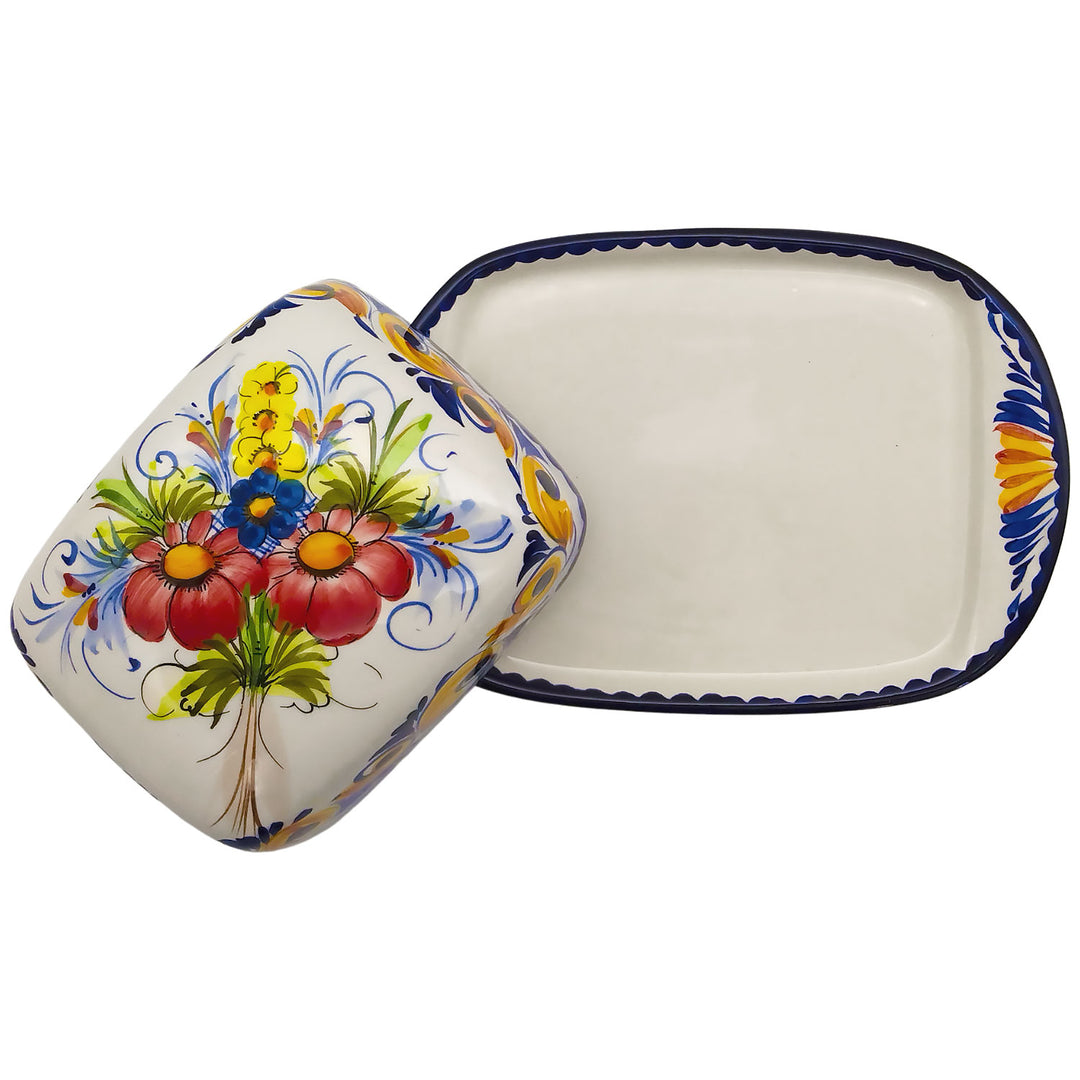 Portuguese Pottery Ceramic Hand Painted Butter Dish with Lid