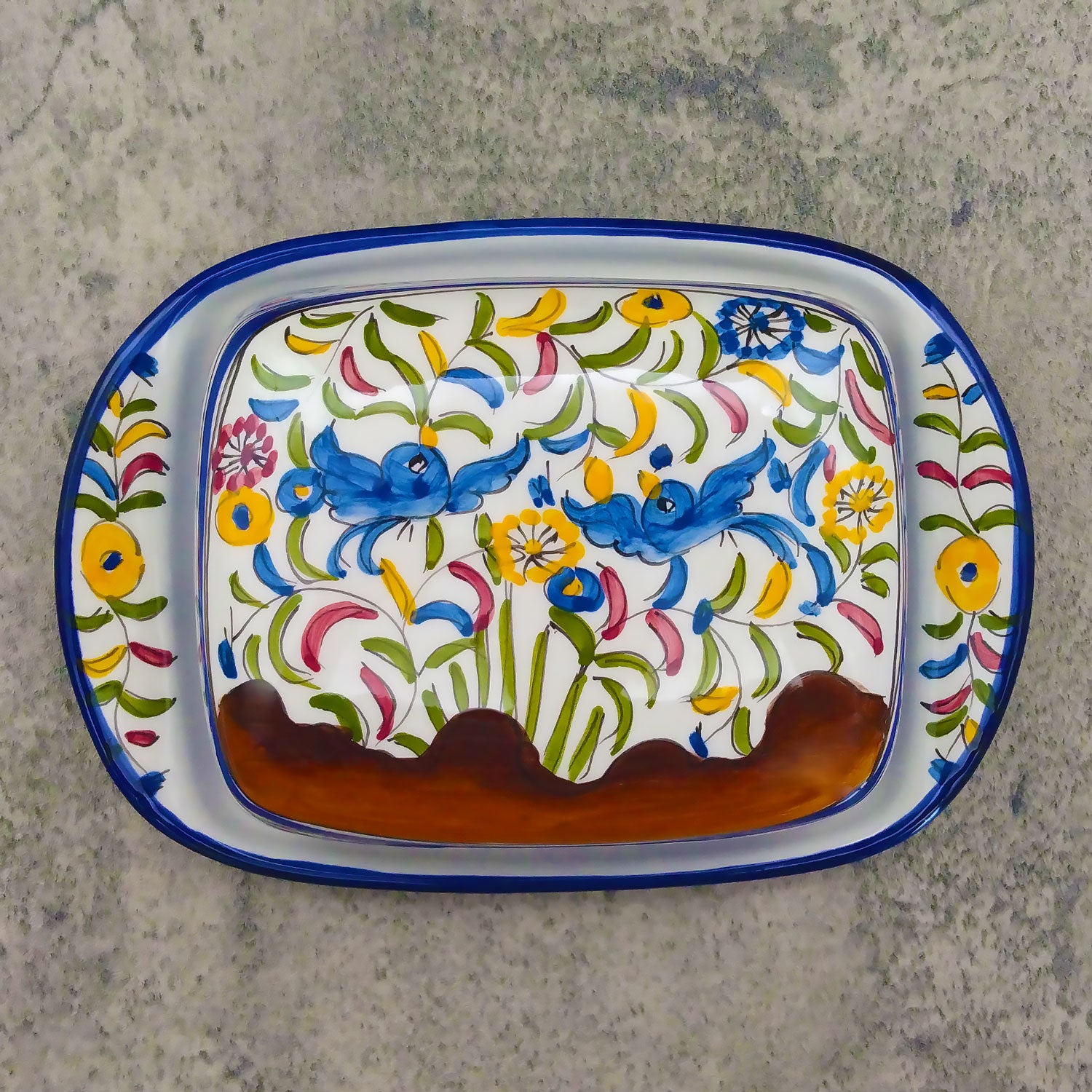Portuguese Pottery Ceramic Hand Painted Butter Dish with Lid