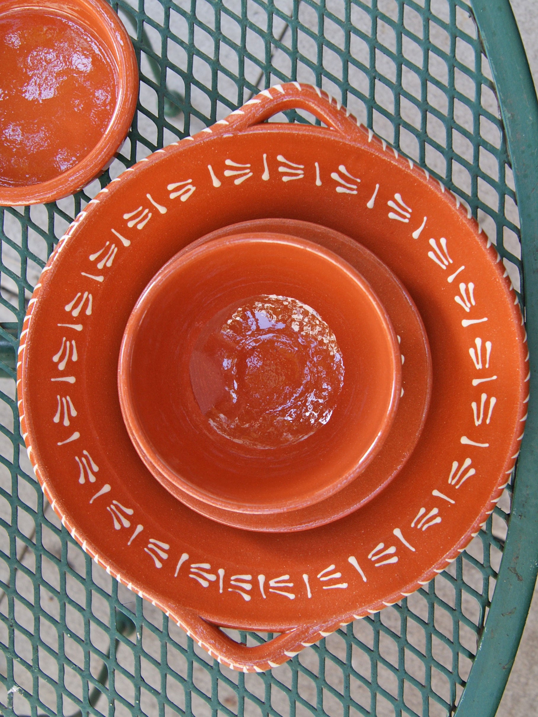 Portuguese Pottery Glazed Terracotta Clay Skillet Dinner Plate - Set of 4