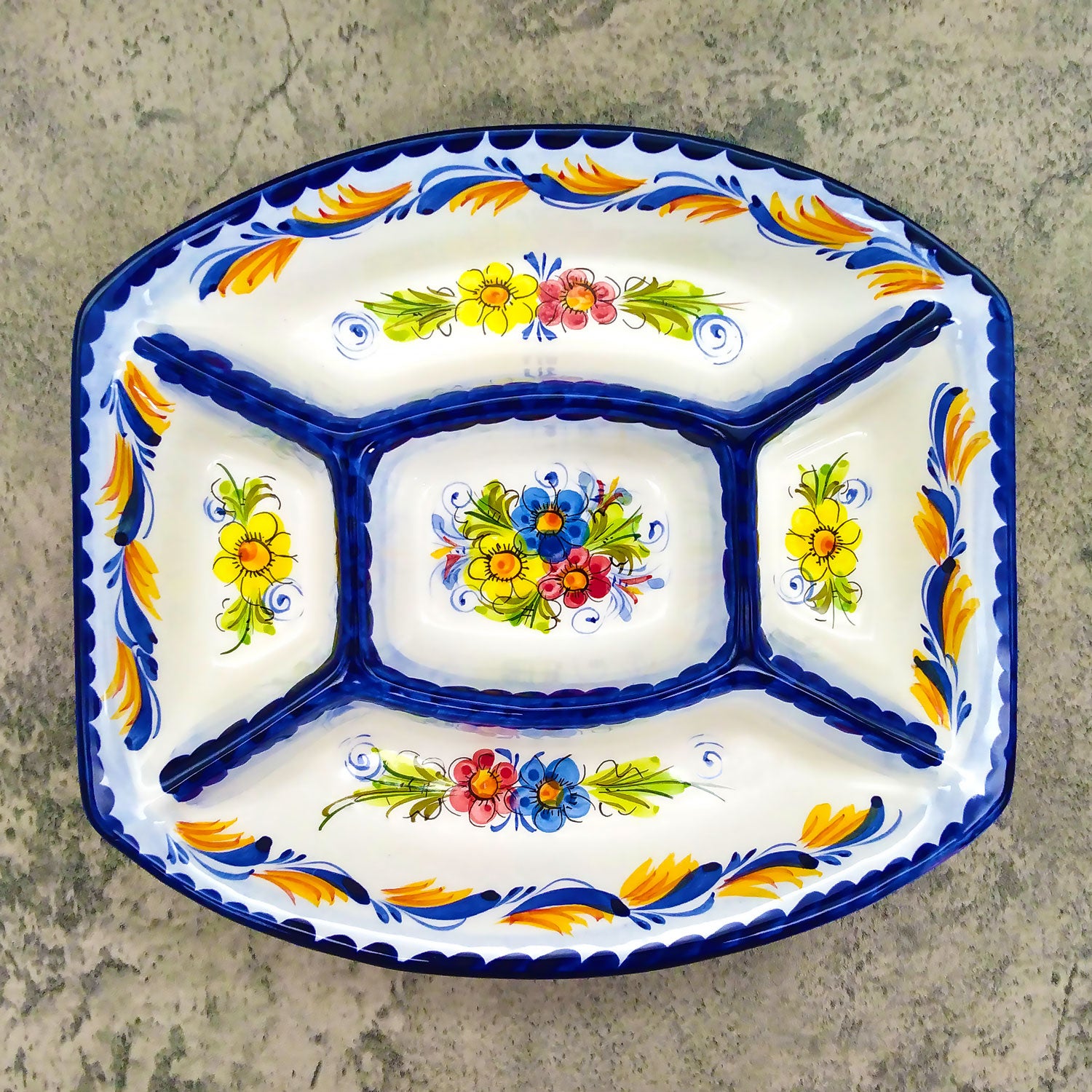 Portuguese Pottery Hand Painted Divided Appetizer Platter