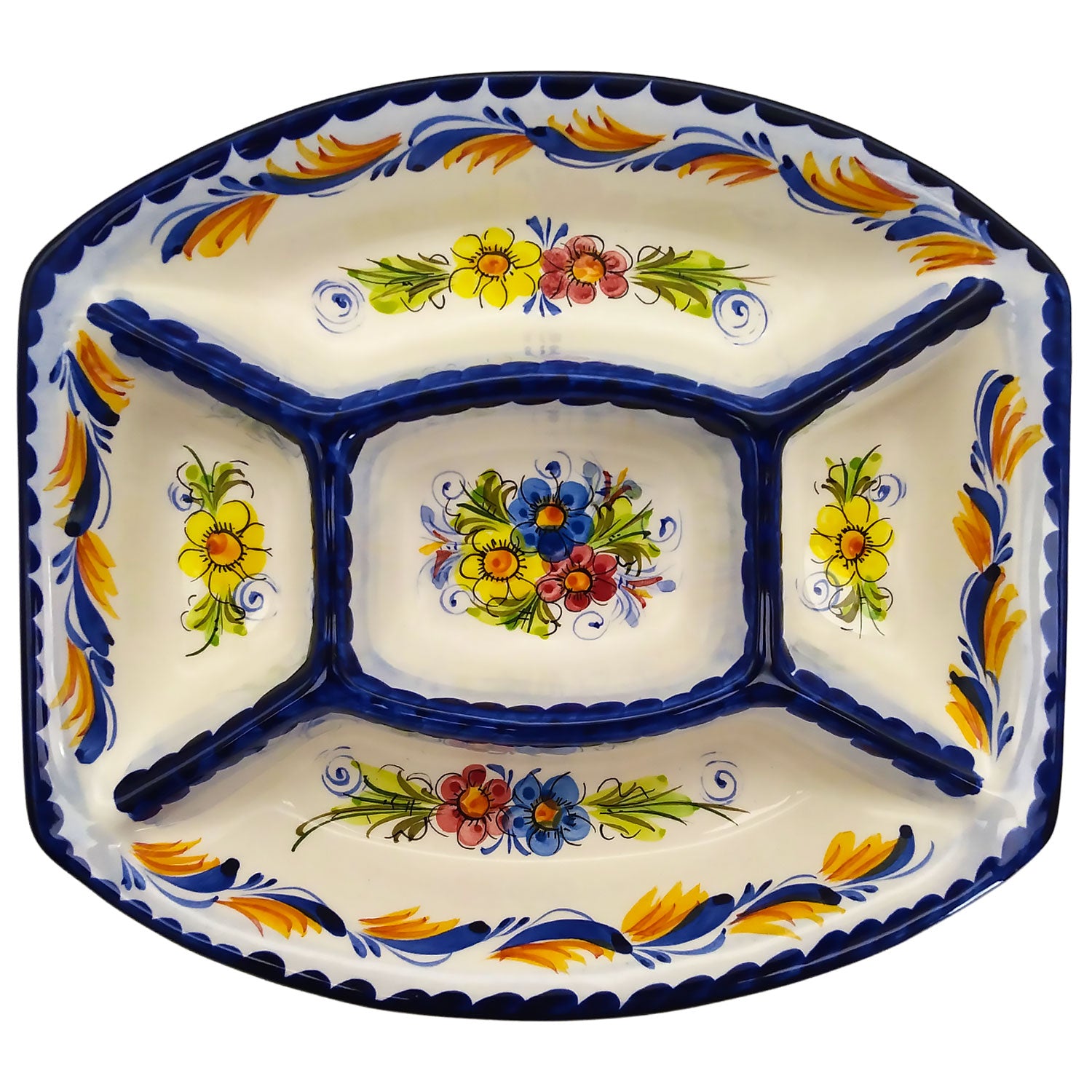 Portuguese Pottery Hand Painted Divided Appetizer Platter