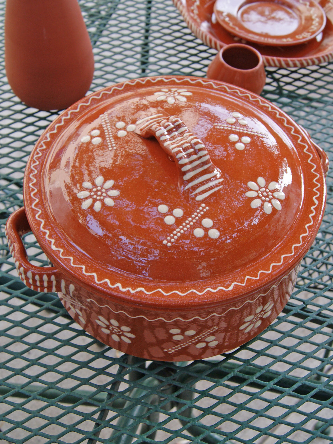 Portuguese Pottery Terracotta Glazed Clay Cooking Pot With Lid