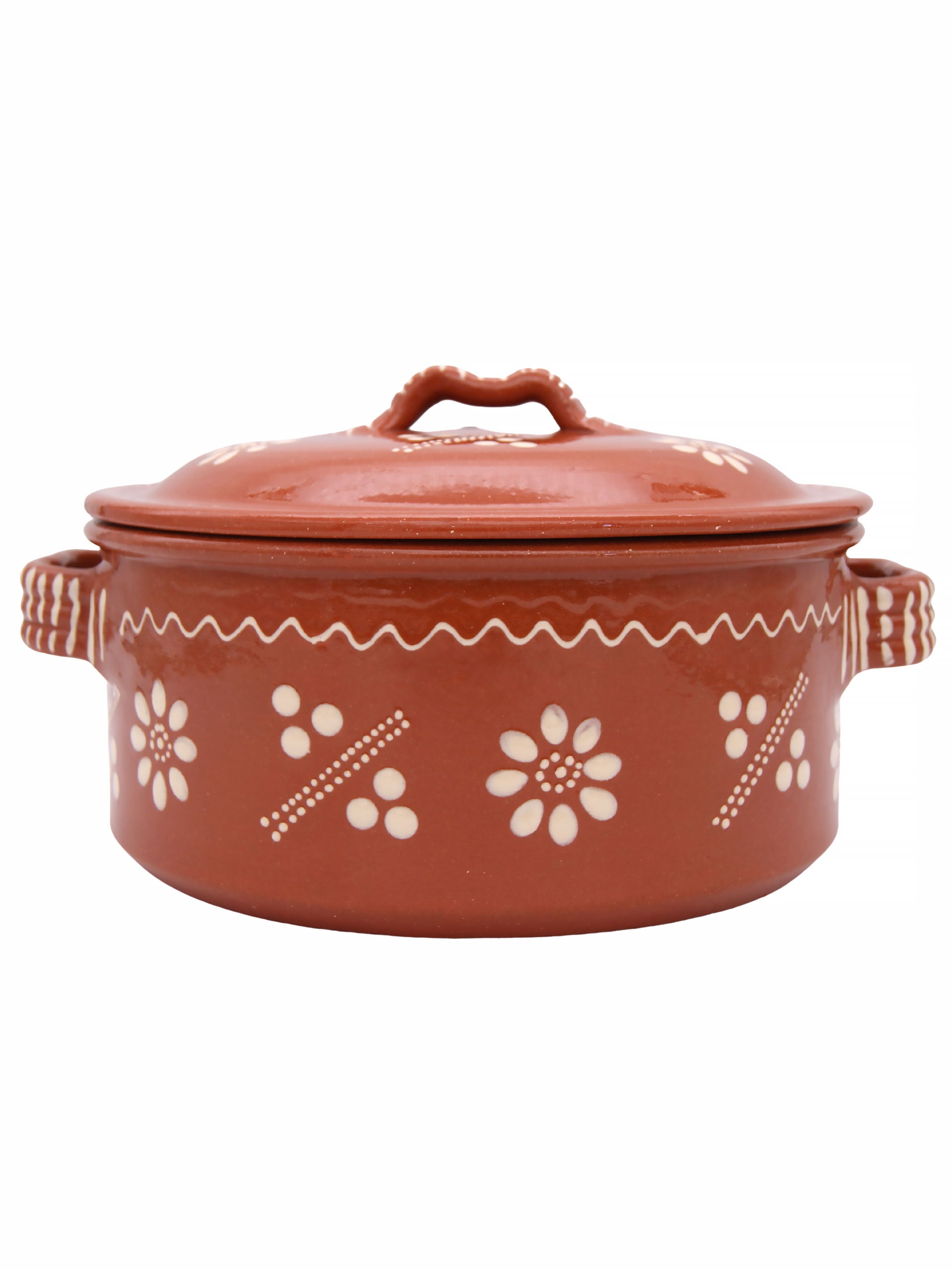 Portuguese Pottery Terracotta Glazed Clay Cooking Pot With Lid