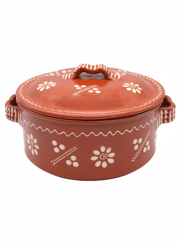 Portuguese Pottery Terracotta Glazed Clay Cooking Pot With Lid