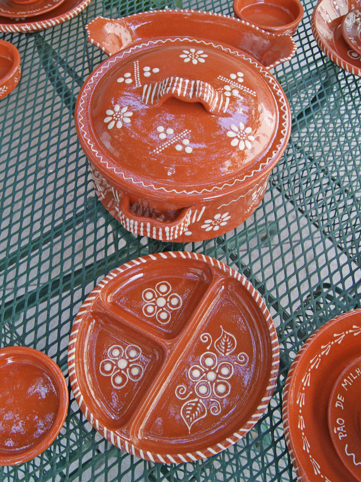 Portuguese Pottery Terracotta Glazed Clay Cooking Pot With Lid