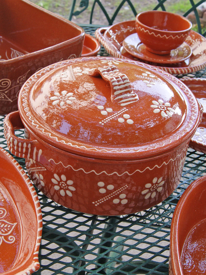 Portuguese Pottery Terracotta Glazed Clay Cooking Pot With Lid