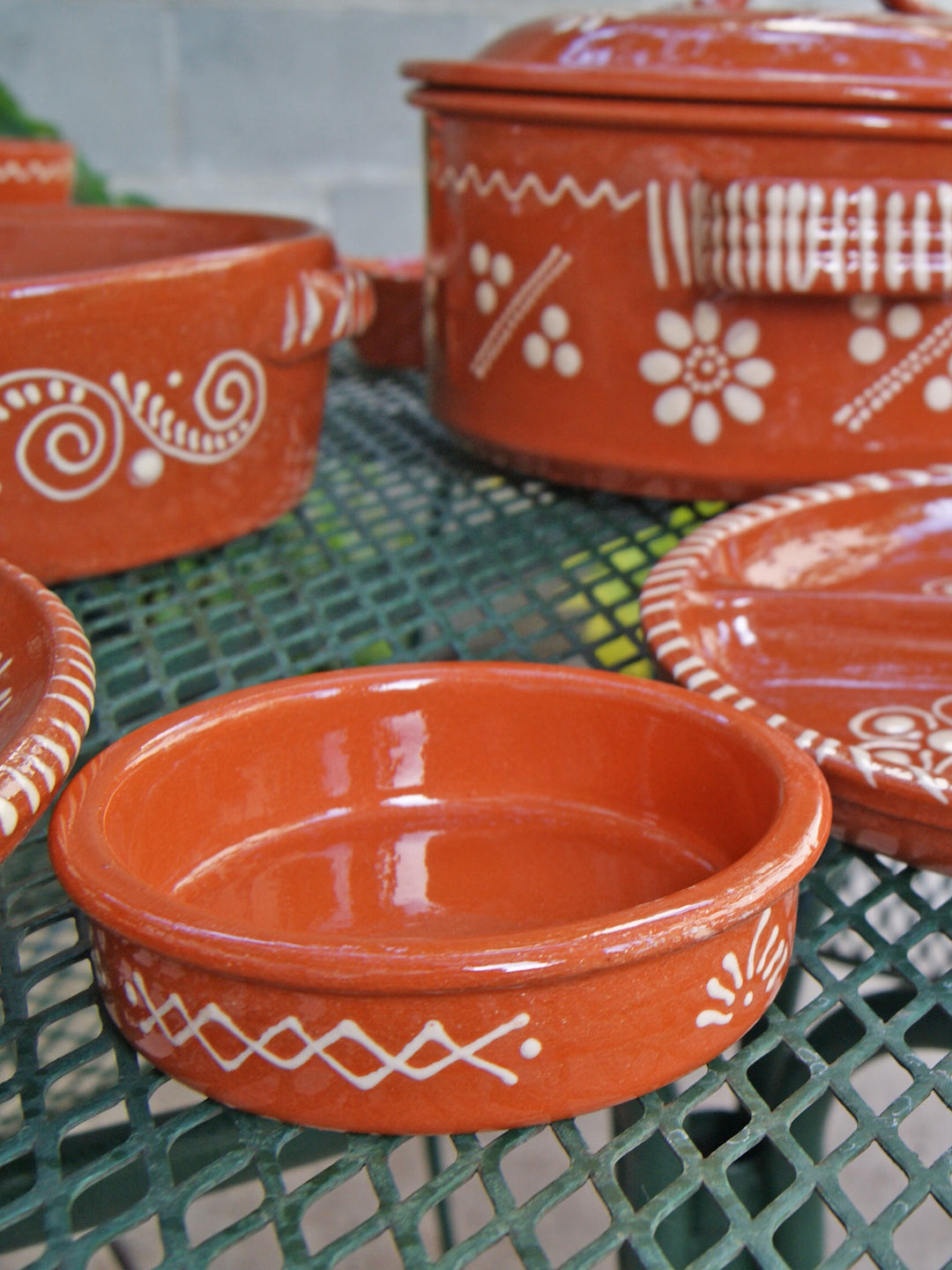 Portuguese Pottery Terracotta Glazed Clay Crème Brulée Dish - Set of 4