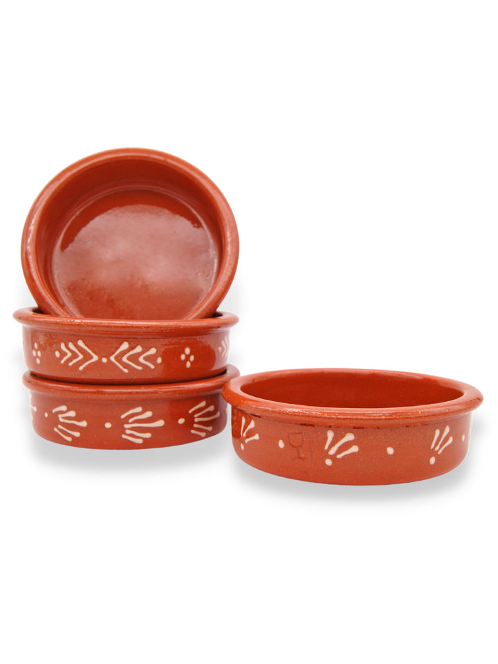 Portuguese Pottery Terracotta Glazed Clay Crème Brulée Dish - Set of 4