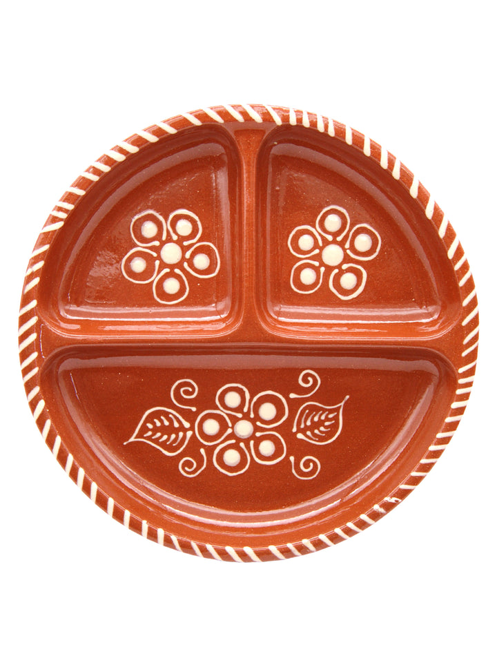 Portuguese Pottery Terracotta Glazed Clay Divided Appetizer Dish