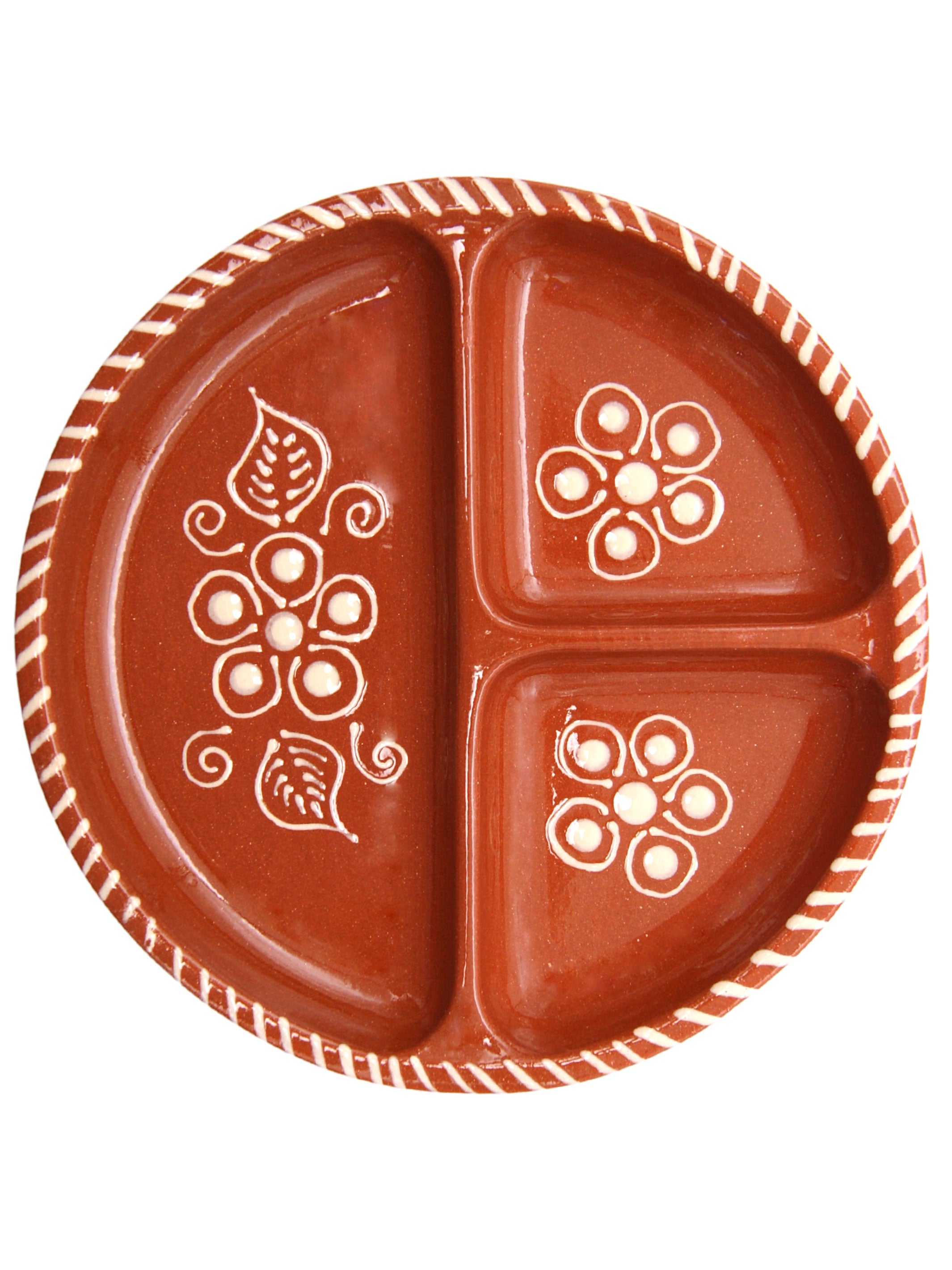 Portuguese Pottery Terracotta Glazed Clay Divided Appetizer Dish