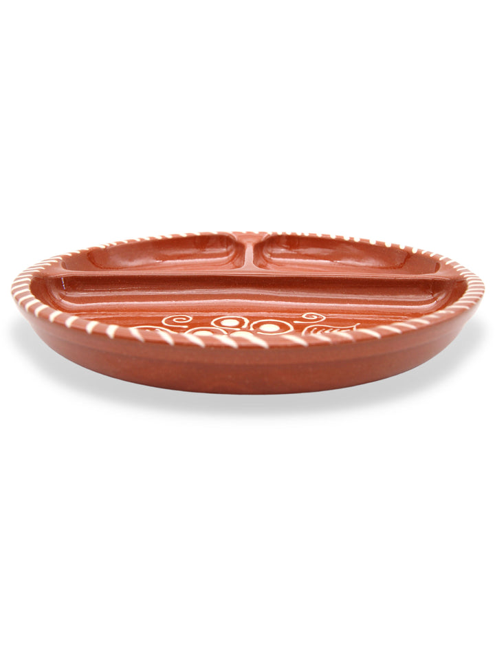 Portuguese Pottery Terracotta Glazed Clay Divided Appetizer Dish