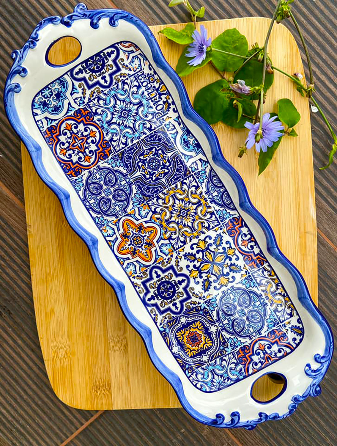 Portuguese Pottery Alcobaça Ceramic Large Rectangular Serving Platter