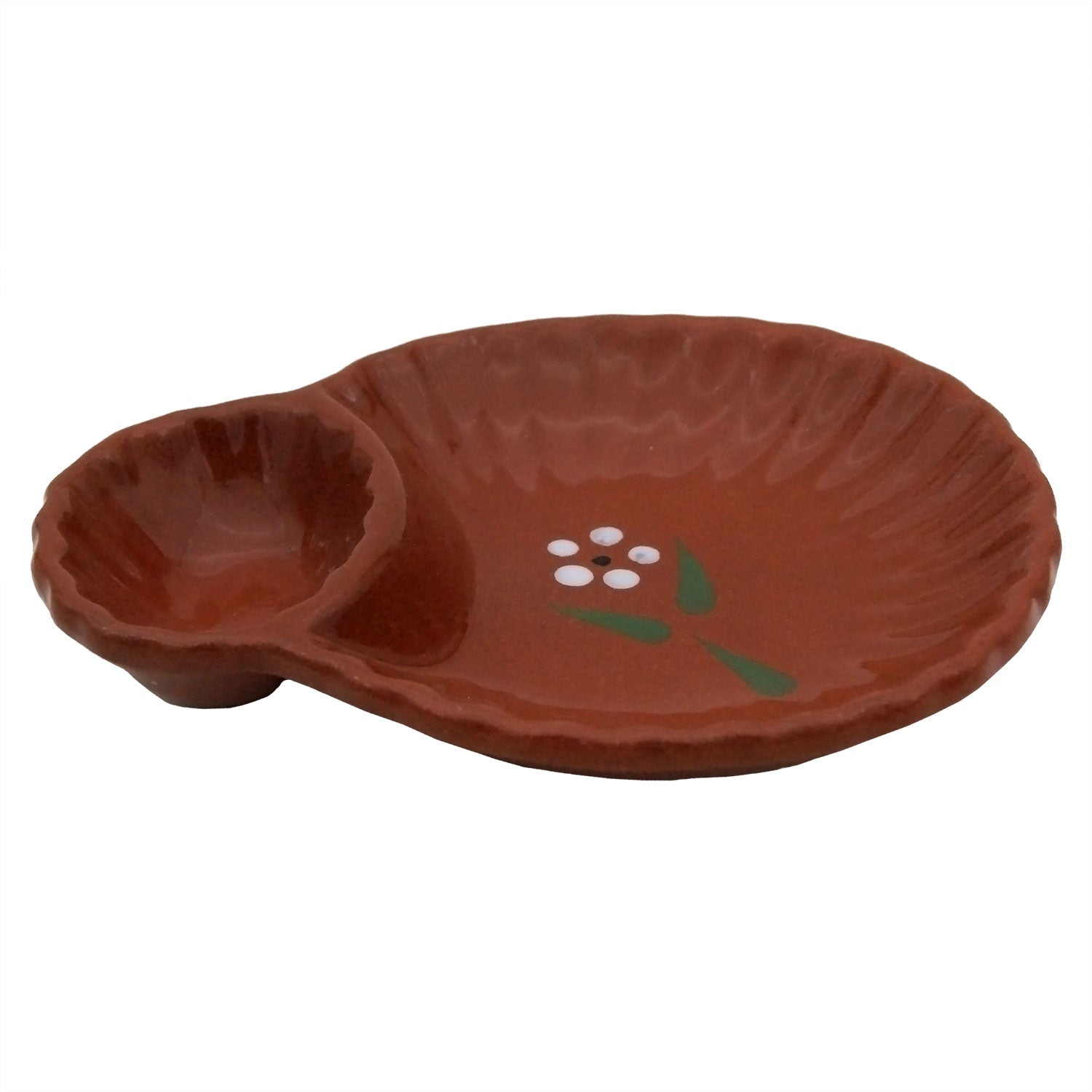 Portuguese Pottery Terracotta Clay Olive Serving Dish with Pit Holder - Set of 2