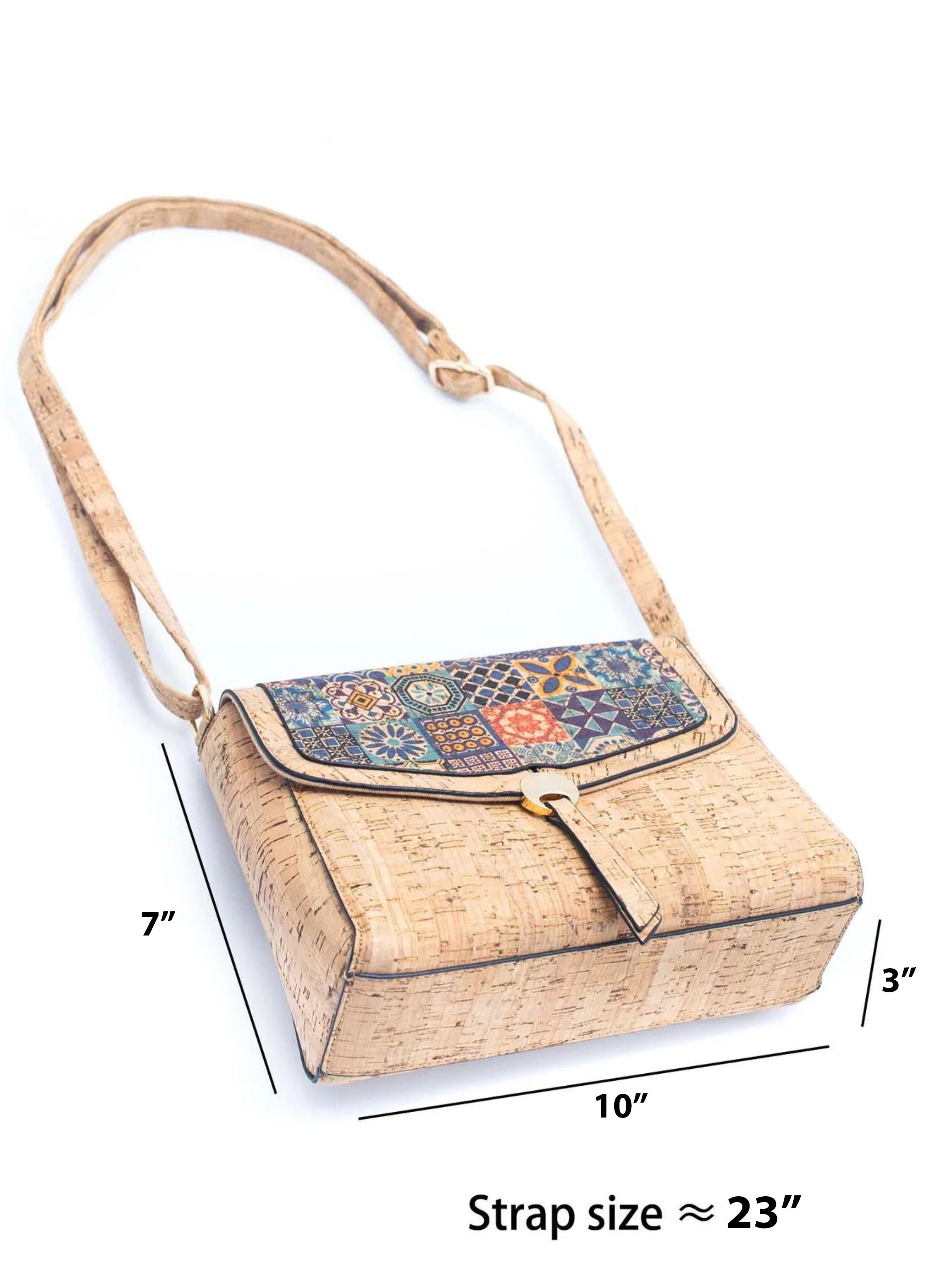 Tile Pattern Handmade Portuguese Cork Purse Crossbody Shoulder Bag