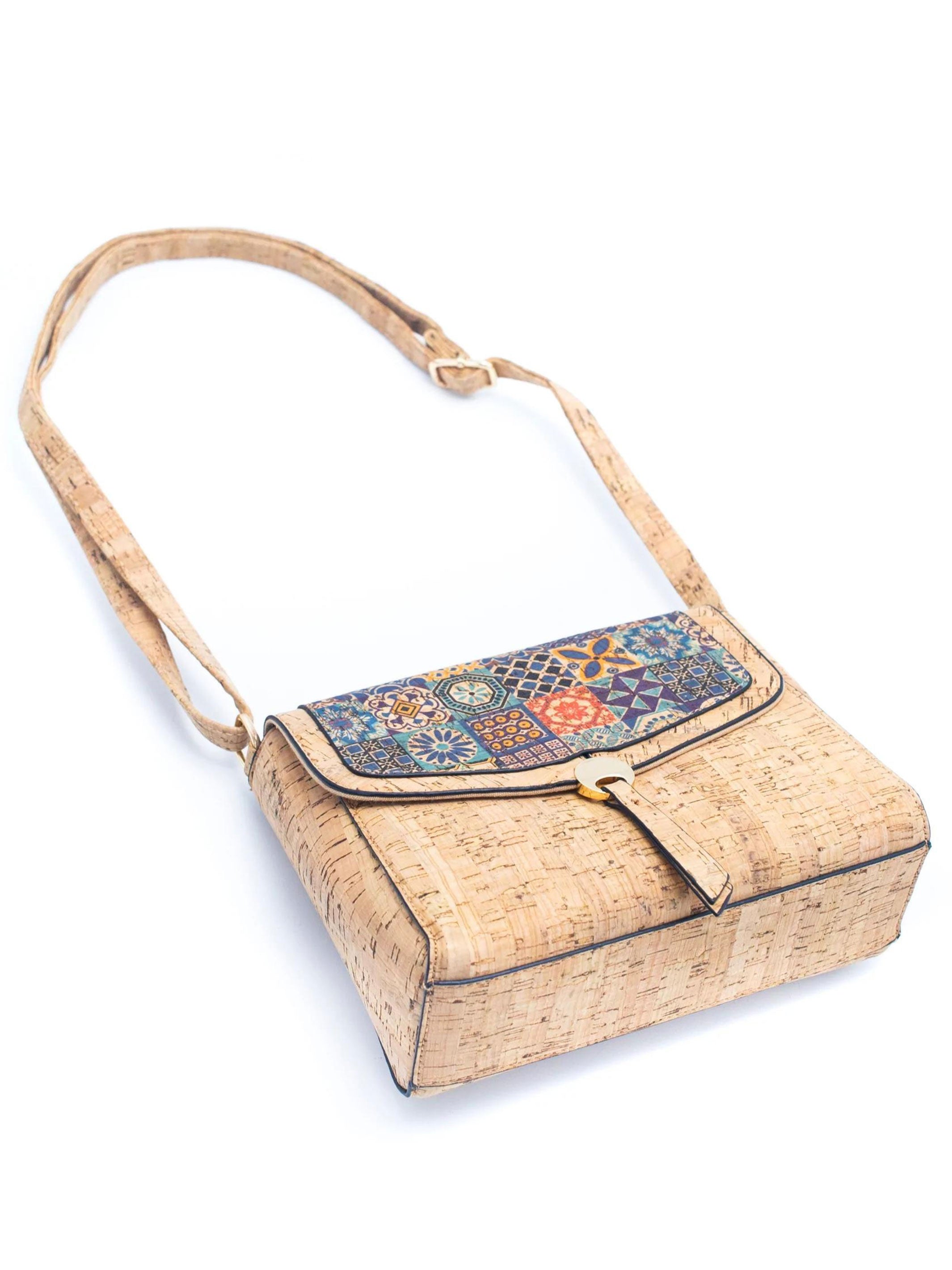 Tile Pattern Handmade Portuguese Cork Purse Crossbody Shoulder Bag