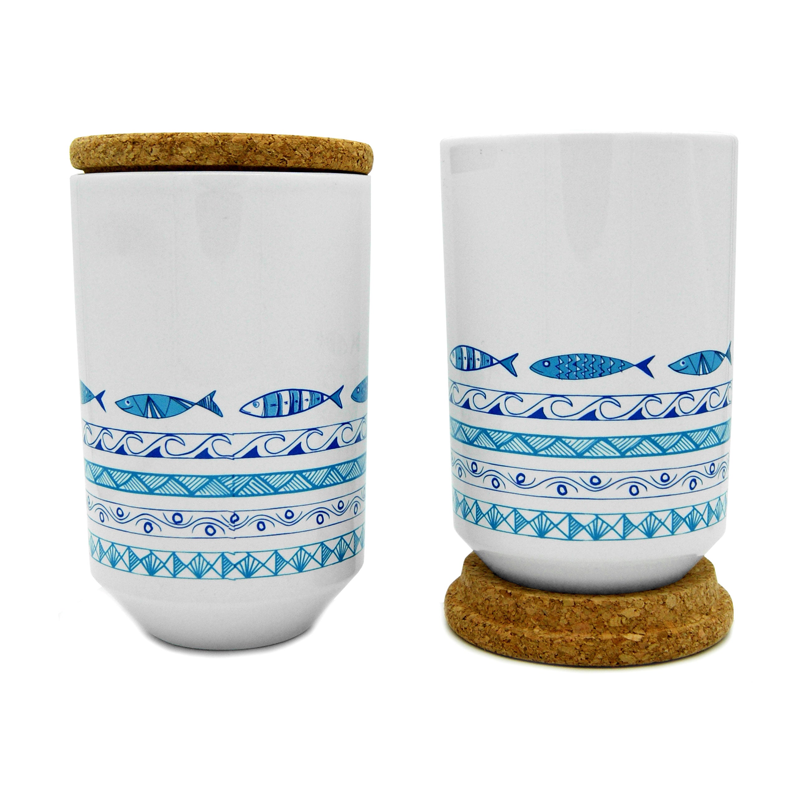 Traditional portuguese ceramics tea cups with cork lid.