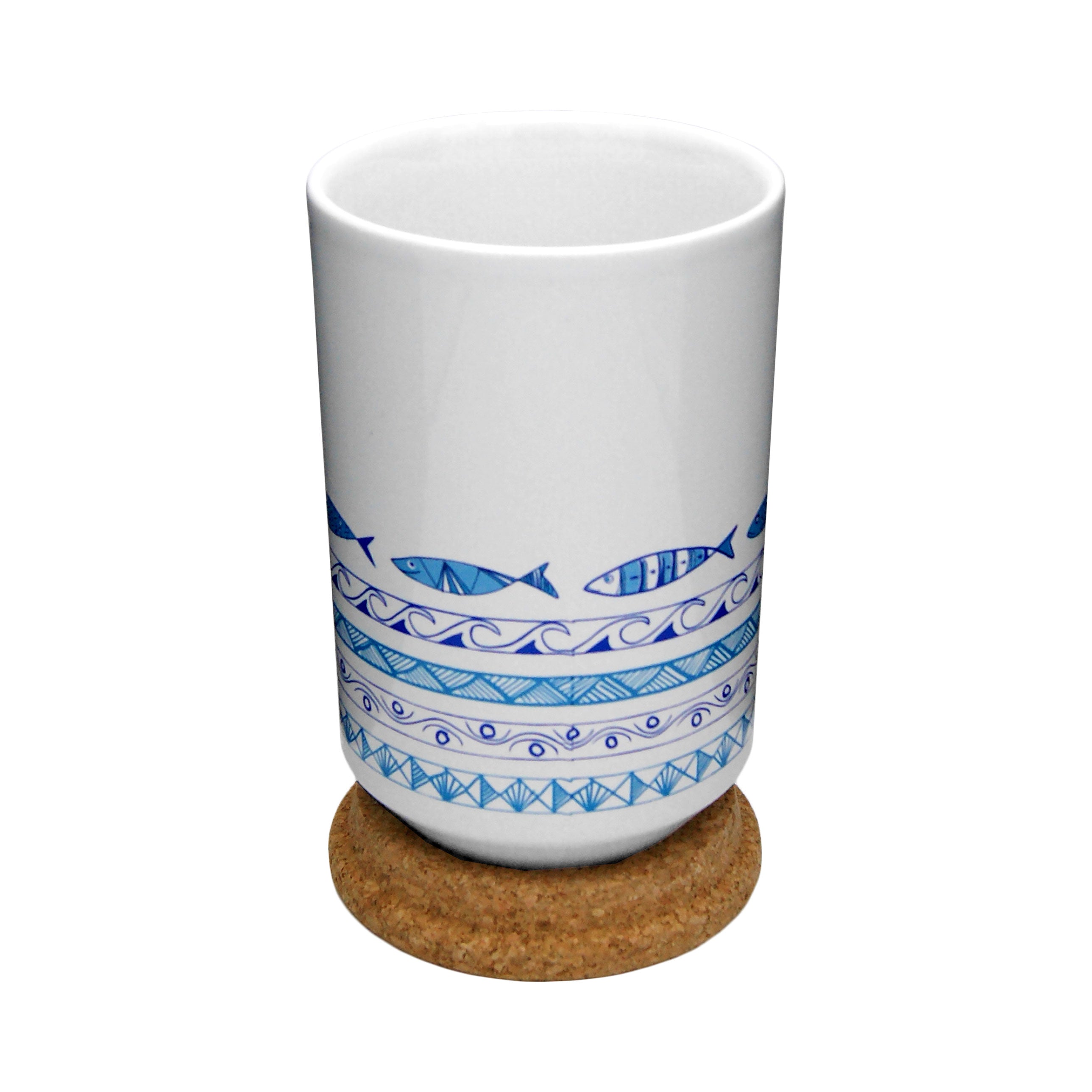 Portuguese ceramic tea cup with sardines panting.