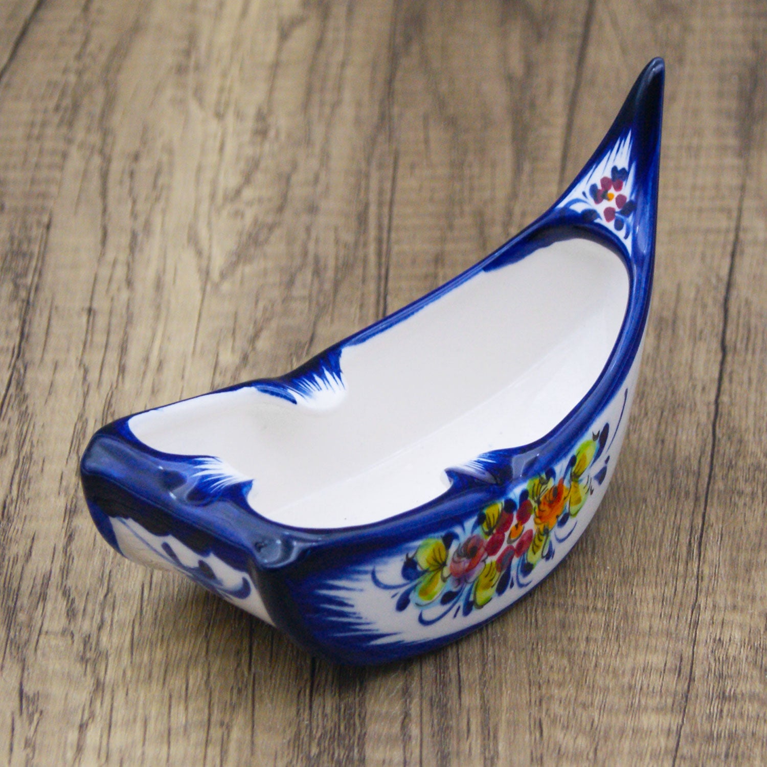Vintage Portuguese Pottery Decorative Ceramic Hand Painted Boat Ashtray