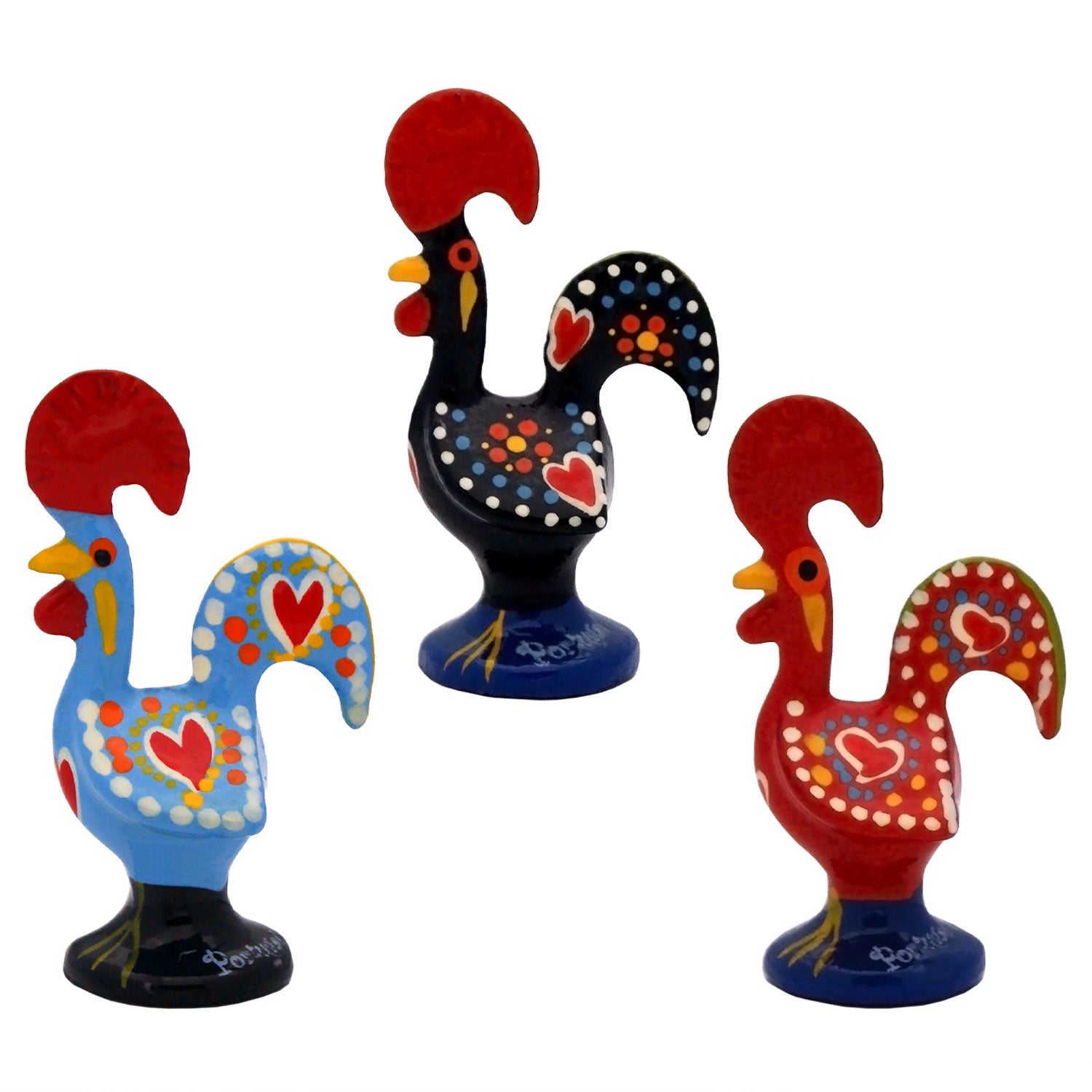 2.75 Inch Good Luck Portuguese Rooster Barcelos Metallic Figurine - Set of 3