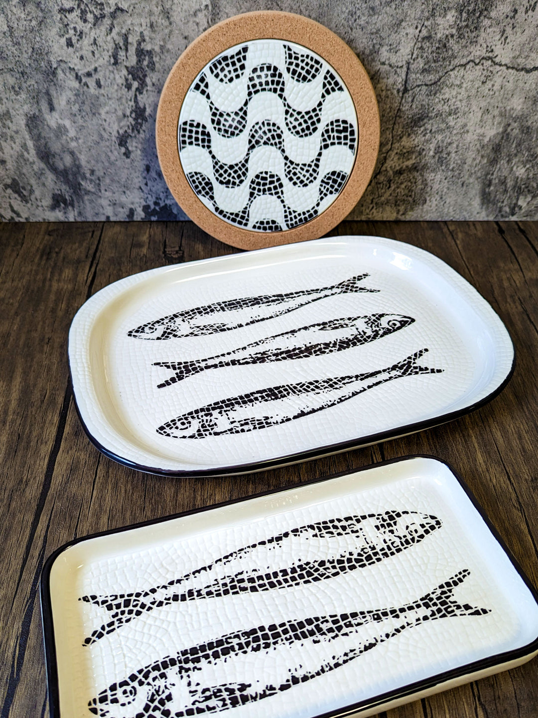 Cobblestone Sardines Portuguese Pottery Rectangular Ceramic Serving Platter